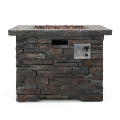 33 in Square MGO Fire Pit 40,000 BTU, Stone Gray Finish with Built-In Tank Space