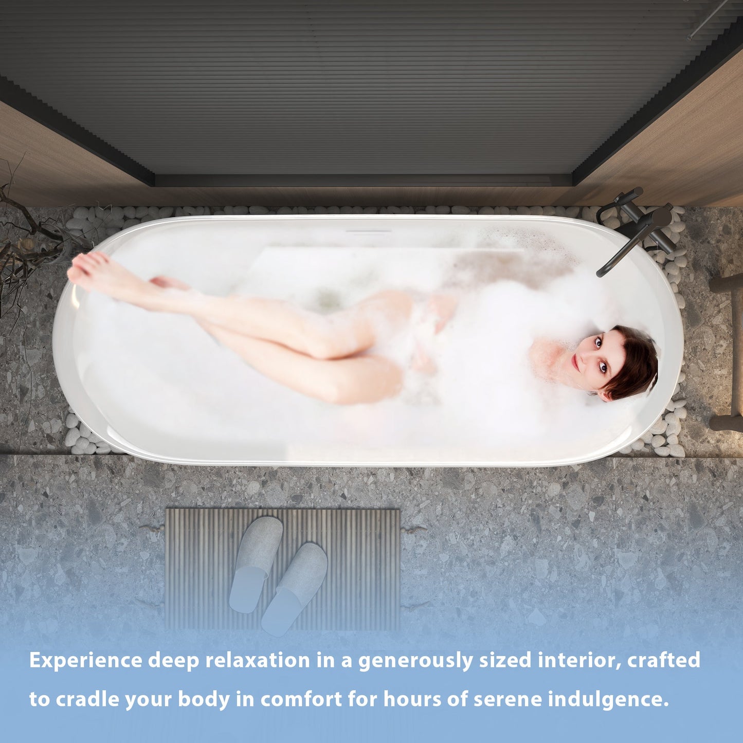 Modern Acrylic Freestanding Tub, Gloss White, Chrome Overflow and Pop-Up Drain