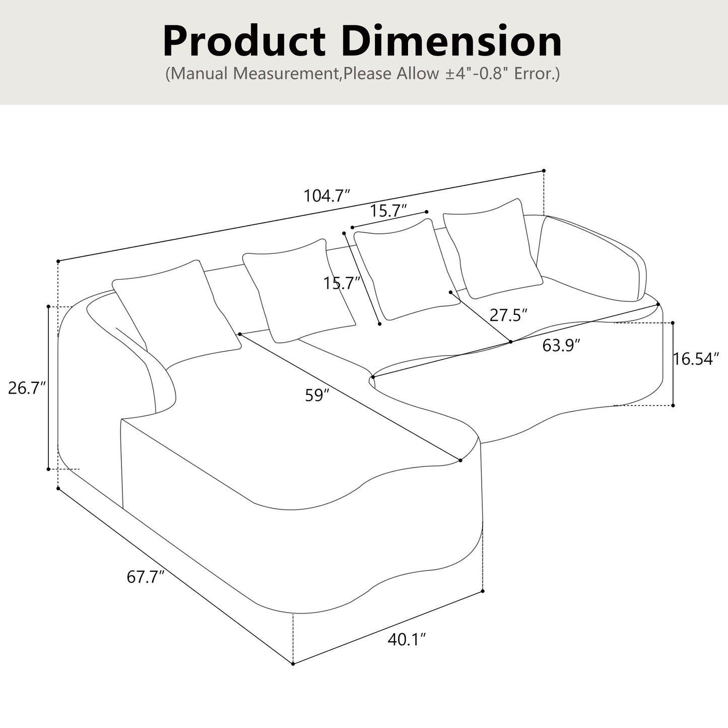 Sectional Sofa L-Shape Chenille Green 4 Seat 104