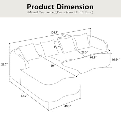 Sectional Sofa L-Shape Chenille Green 4 Seat 104