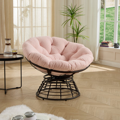 Papasan Chair Wicker Brown 360 Swivel Pink Cushion 300lb