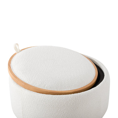 29' Round Storage Ottoman with Solid Wood Legs, Boucle Fabric, No Assembly