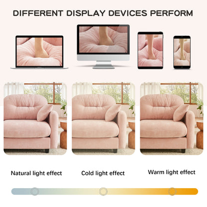 Sectional Sofa Modular Chenille Pink 3-Seat Tufted Pleated Cloud Style