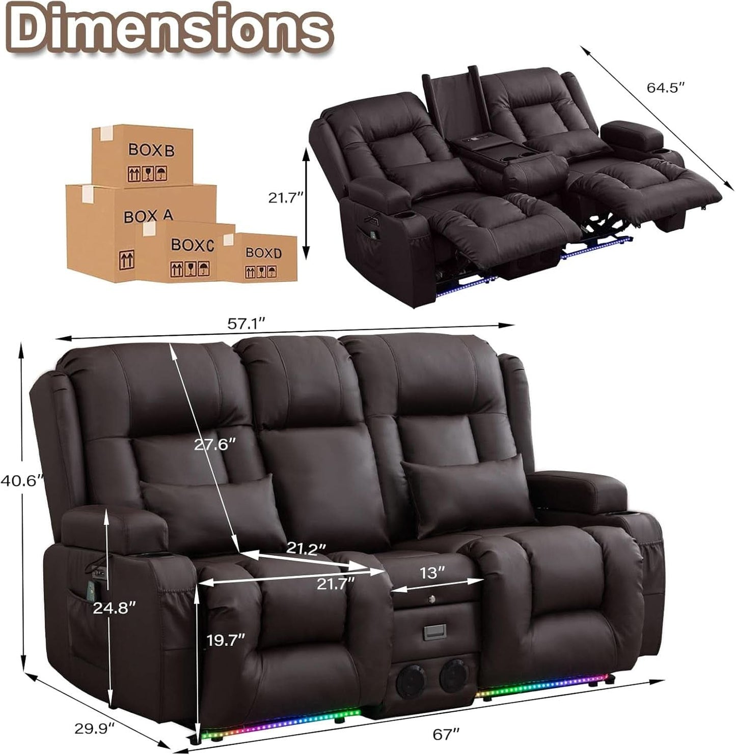 Power Loveseat Recliner Sofa With Massage And Heat Brown