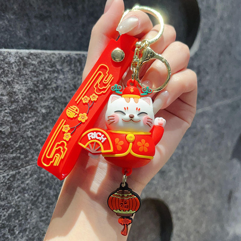 Maneki-neko Cartoon Keychain Soft Silicone Doll Pendant