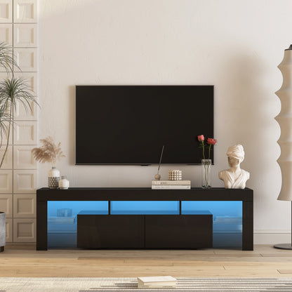 TV Stand LED High Gloss Black Storage Cabinet Fits 65