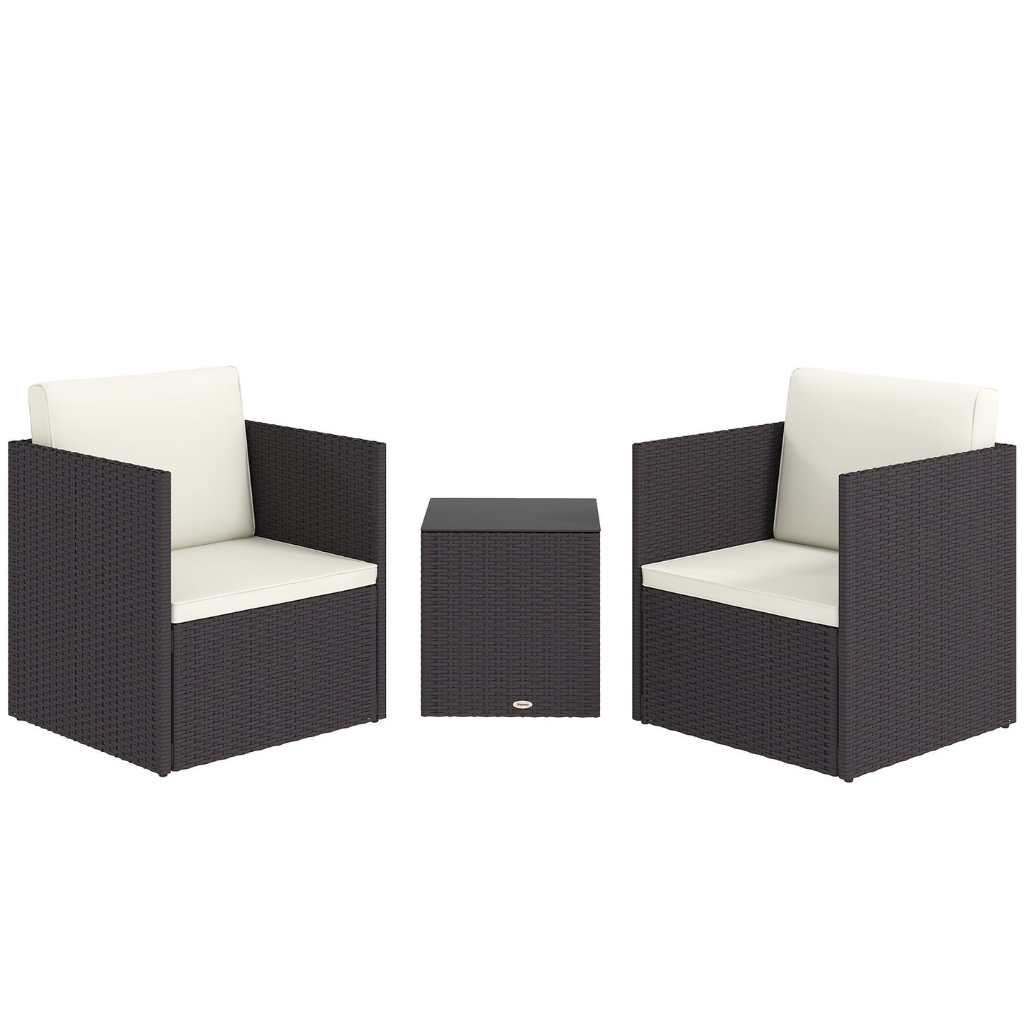Outdoor Bistro Set PE Rattan Brown Folding 3 Piece Tempered Glass Table