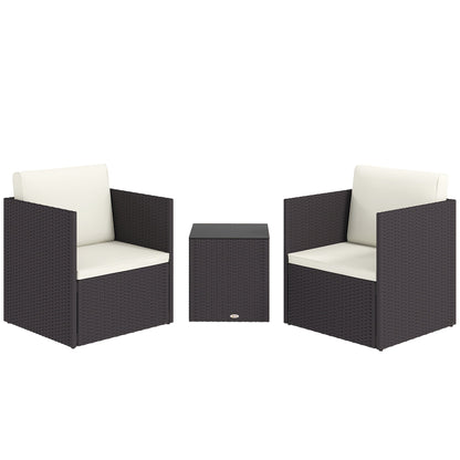 Outdoor Bistro Set PE Rattan Brown Folding 3 Piece Tempered Glass Table