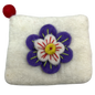Felt Wool White Coin Purse with Flower Applique