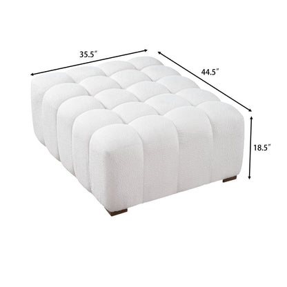 White Boucle Rectangular Ottoman Rubberwood Legs 44.5x35.5x18.5