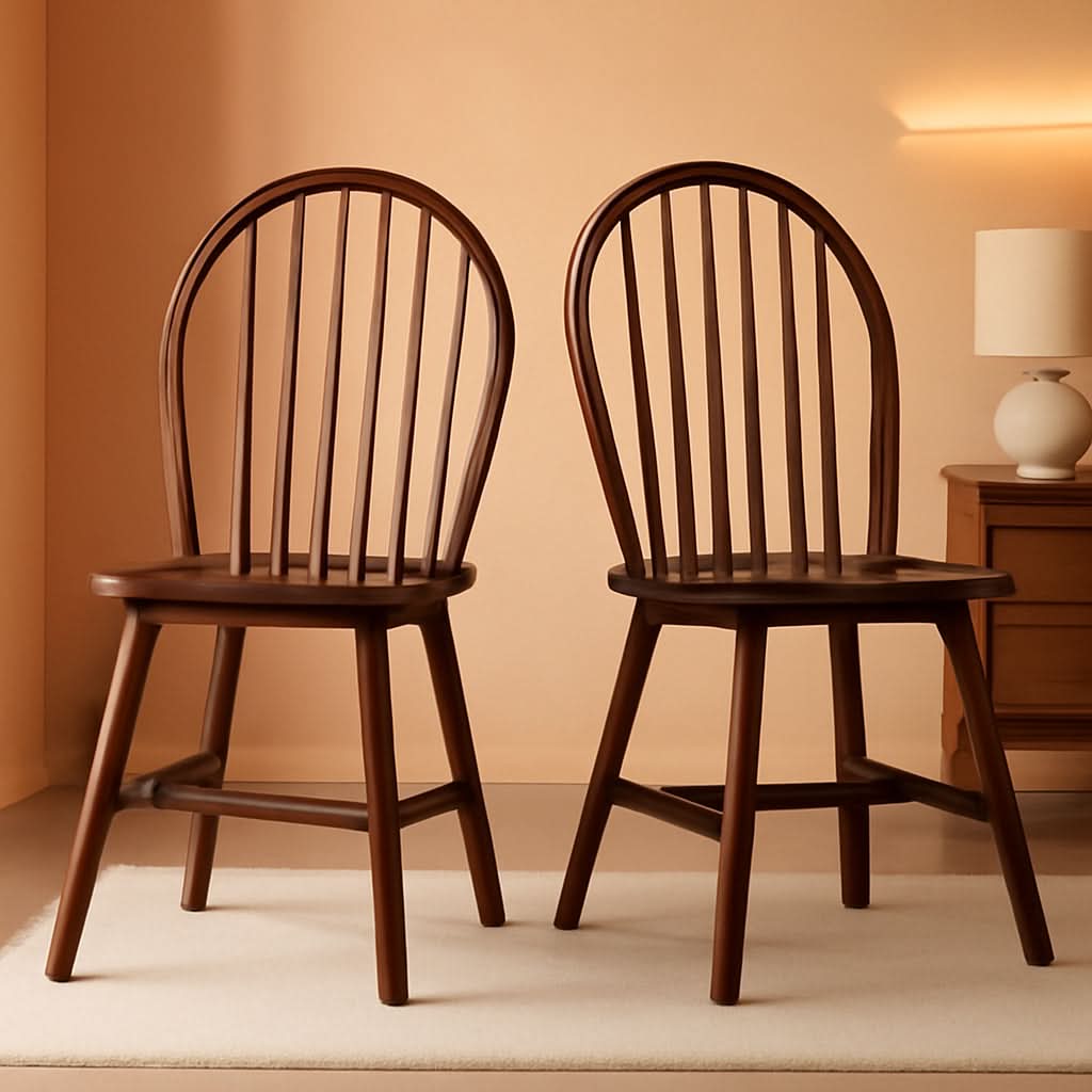 Windsor 2 Piece Solid Wood Dining Chair Set Walnut Finish