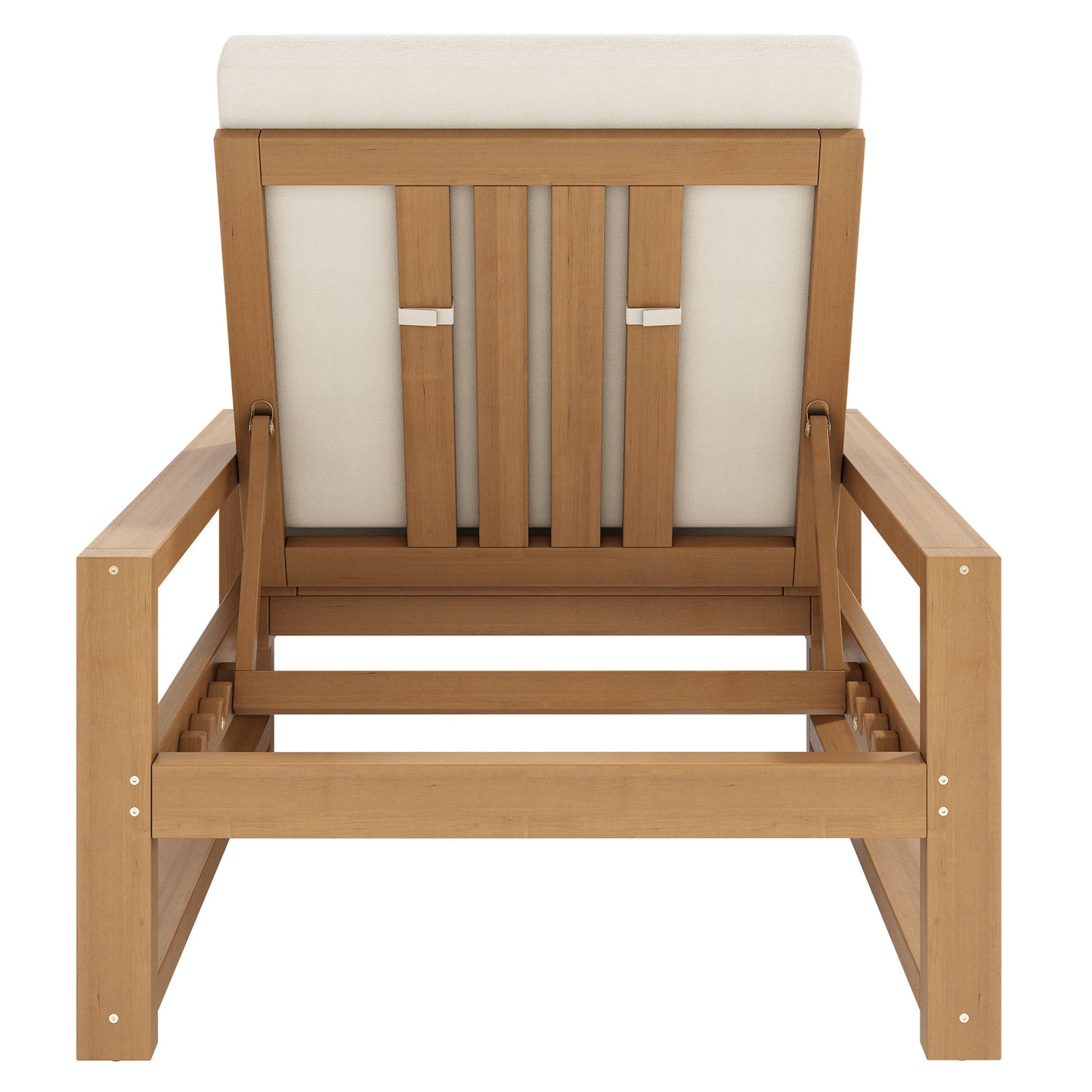 Outdoor Chaise Lounge Acacia Wood Light Teak Beige Cushion 5 Position 2