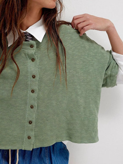 Button-Front Half Sleeve Cardigan
