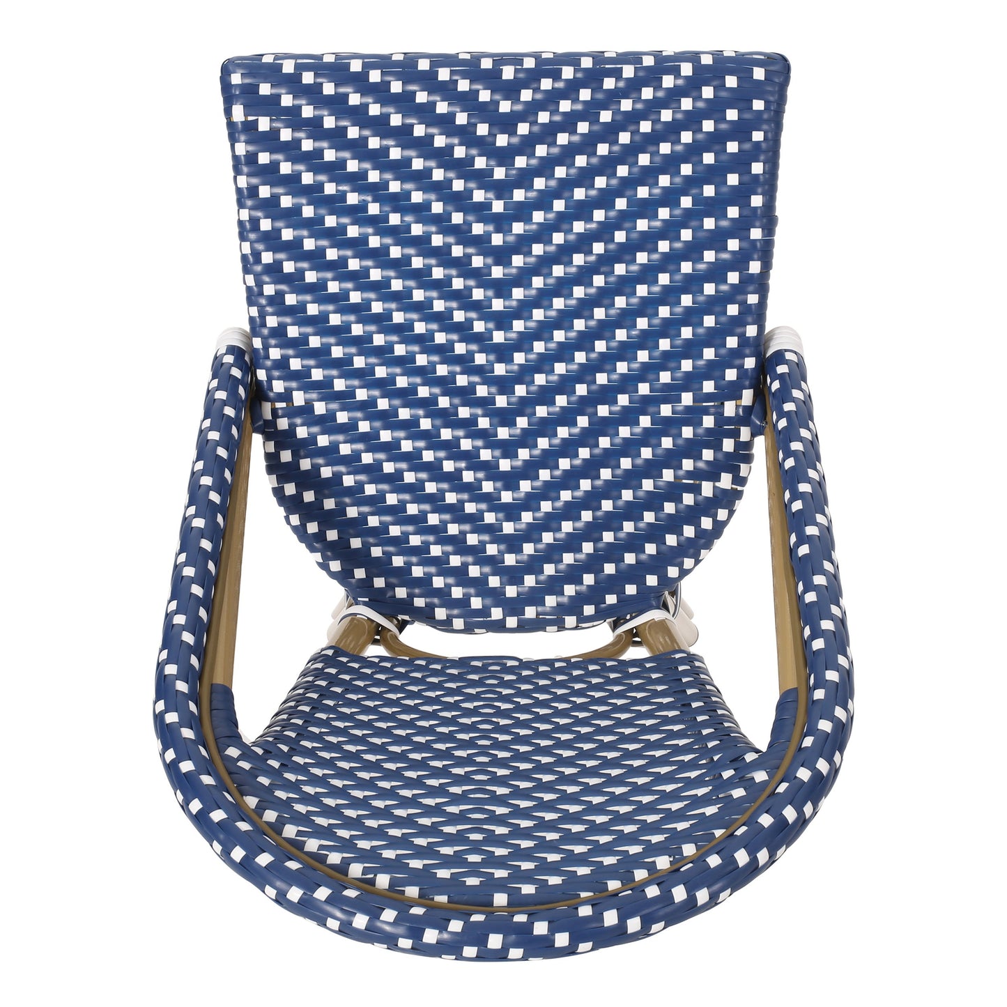 Outdoor PE Rattan French Barstool Set, Dark Teal and White, Aluminum Frame,