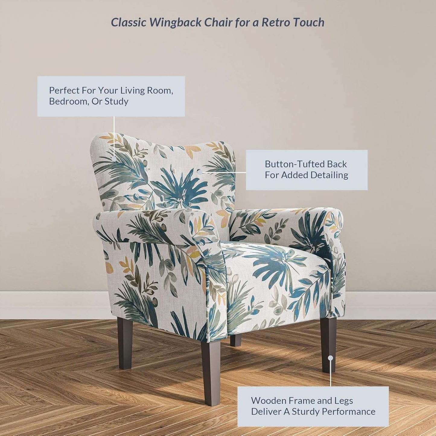 Wingback Upholstered Accent Chair Green Floral