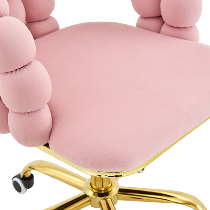 Pink Velvet Bubble Vanity Chair with Gold Base, 360 Swivel Height Adjustable