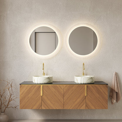 60' Bathroom Vanity with Sinks, Floating Plywood Cabinet 4 Doors Black Sintered Stone