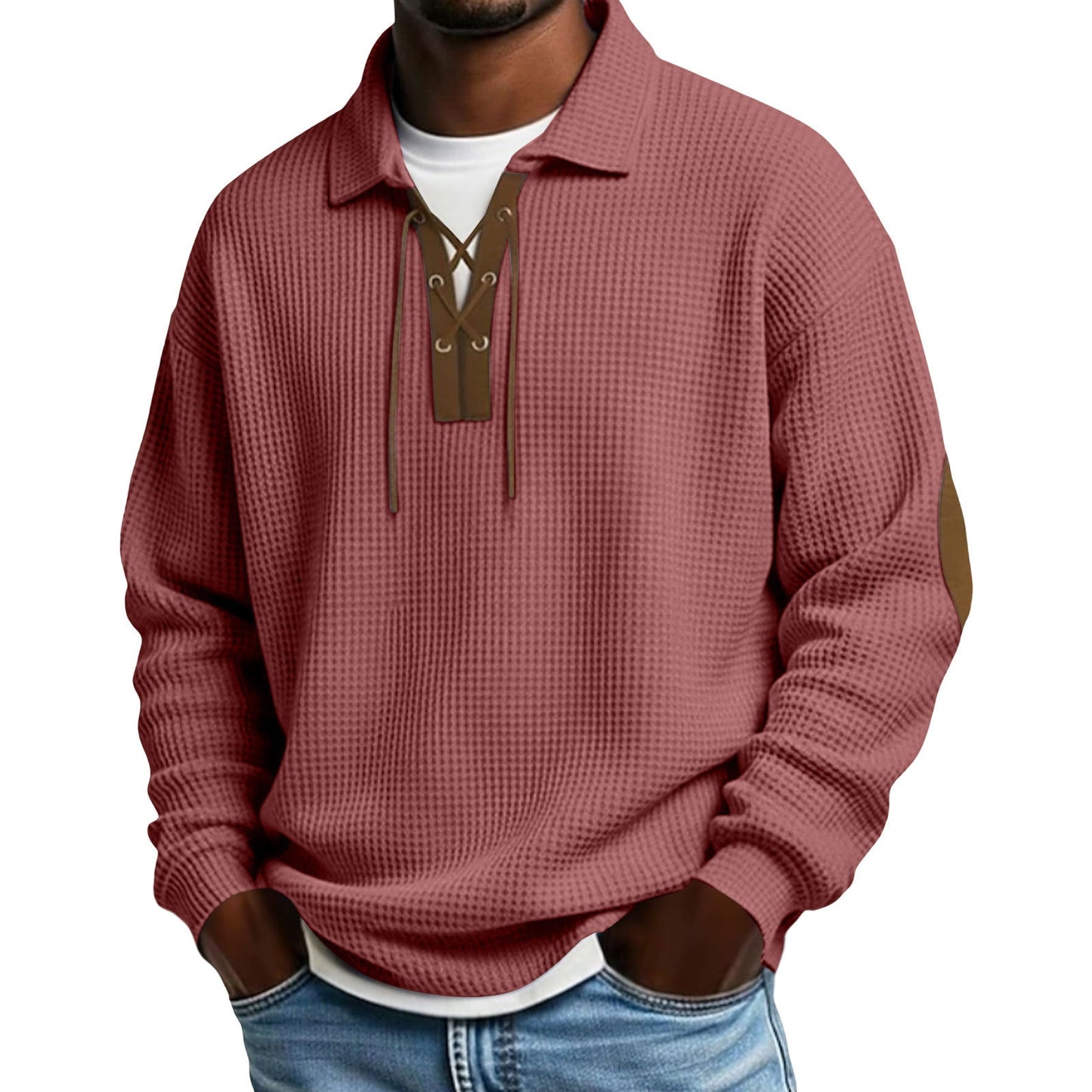 Mens Fashion Solid-Color Long-Sleeve Loose-Fit Sweatshirt