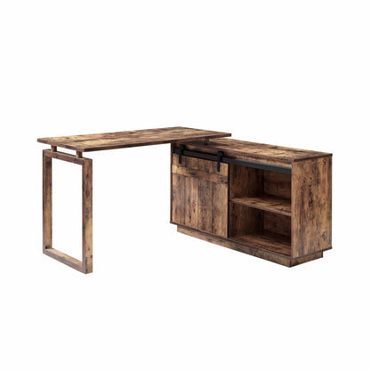 Desk L-shaped Workstation Home Office storage credenza sliding barn door Wood