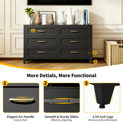 Dresser 6-Drawer Black Steel Smooth-Glide Powder Coat 47.3x15.8x30 In