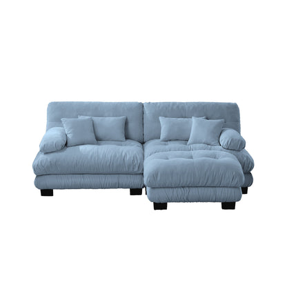 Sectional Sofa Cloud Chenille Blue 2 Seat Convertible Ottoman