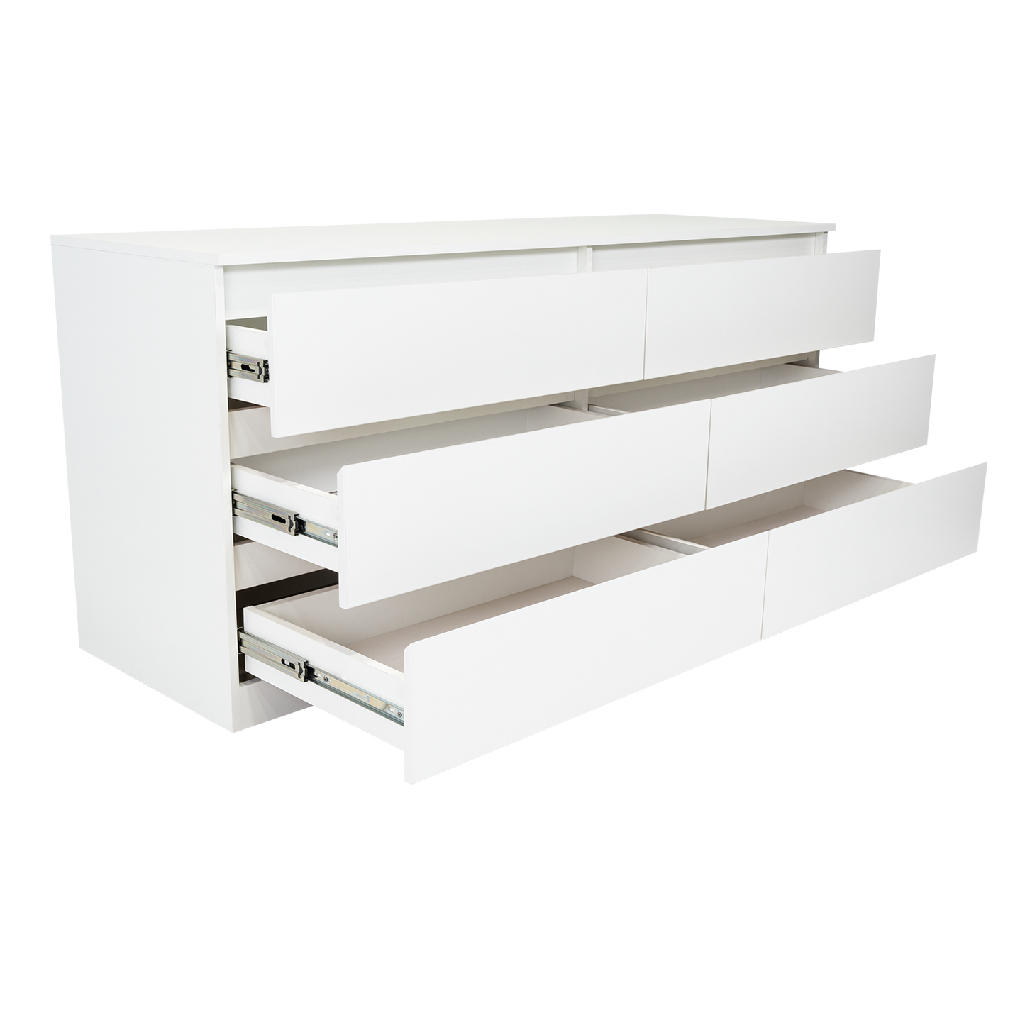Dresser Minimalist Set of 2 6-Drawer White Particle Board Metal Legs 60.4 In
