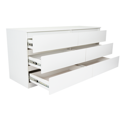 Dresser Minimalist Set of 2 6-Drawer White Particle Board Metal Legs 60.4 In