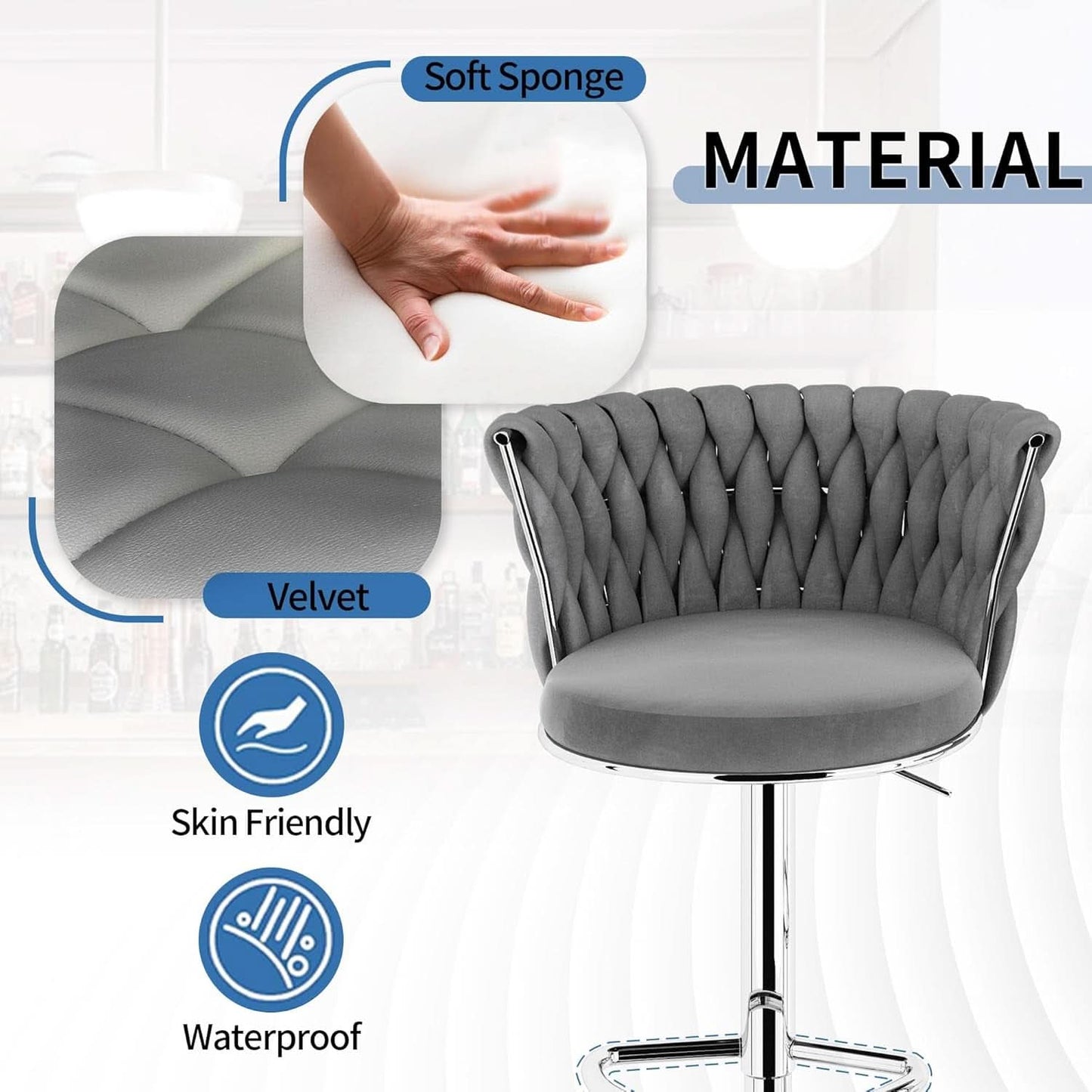 Modern Velvet Swivel Bar Stools Set of Four
