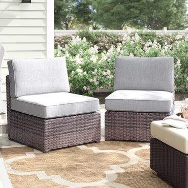 Outdoor Patio Chair Set Wicker Aluminum Brown Cushioned Set of 2