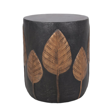 Outdoor Side Table Round MGO Concrete Copper Leaf Pattern 15.25x18.5in
