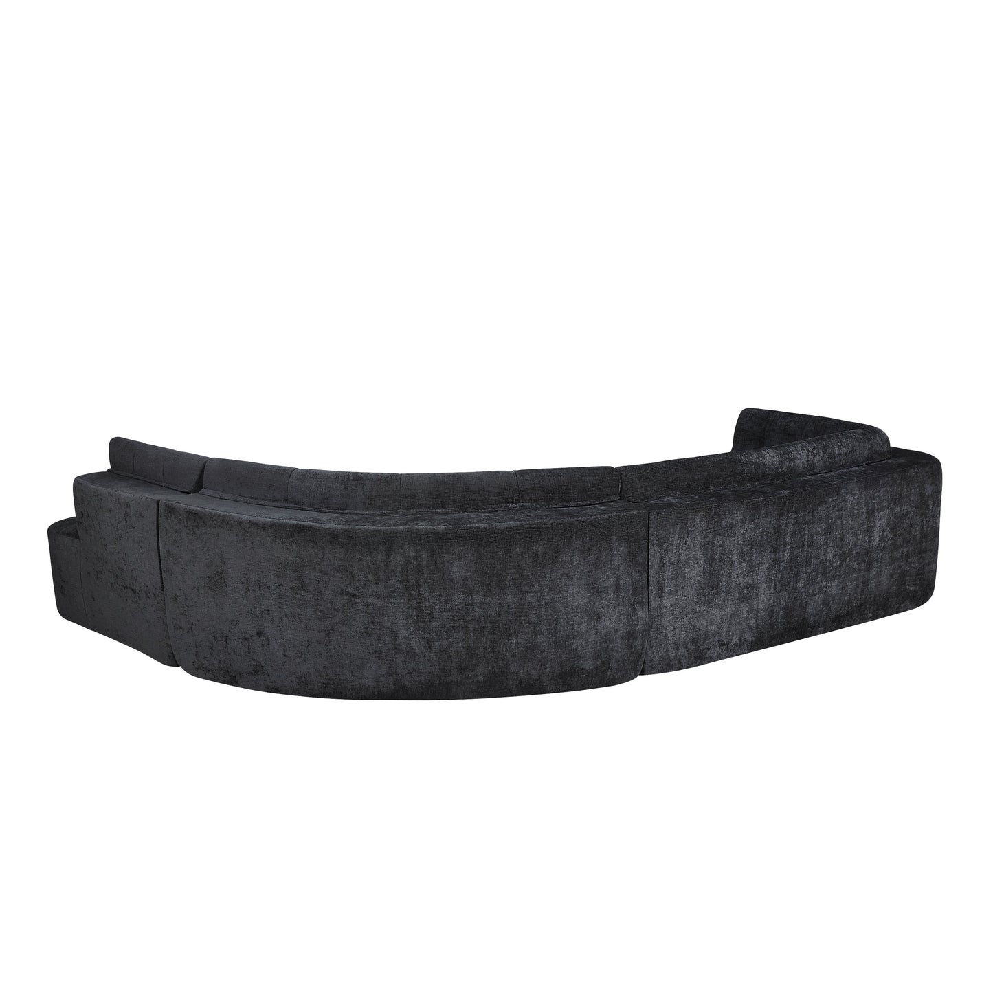 Sectional Sofa Curved L-Shape Chenille Gray 4 Seat 119 In Tufted