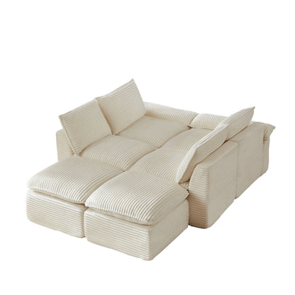 Sectional Sofa Cloud Modular Corduroy White 6 Seat 101 In Sponge Fill