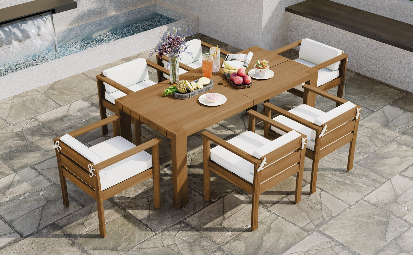 Outdoor Dining Set Acacia Wood Light Teak 7 Piece Rectangle Seats 6