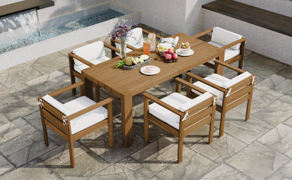 Outdoor Dining Set Acacia Wood Light Teak 7 Piece Rectangle Seats 6