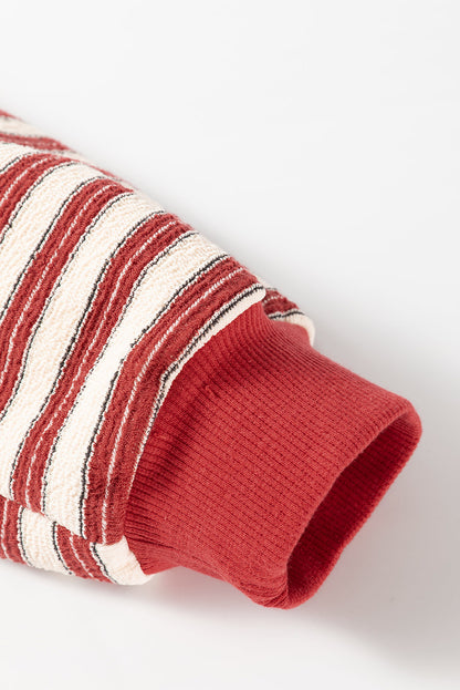 Stripe Johnny Collar Drop Shoulder Sweatshirt