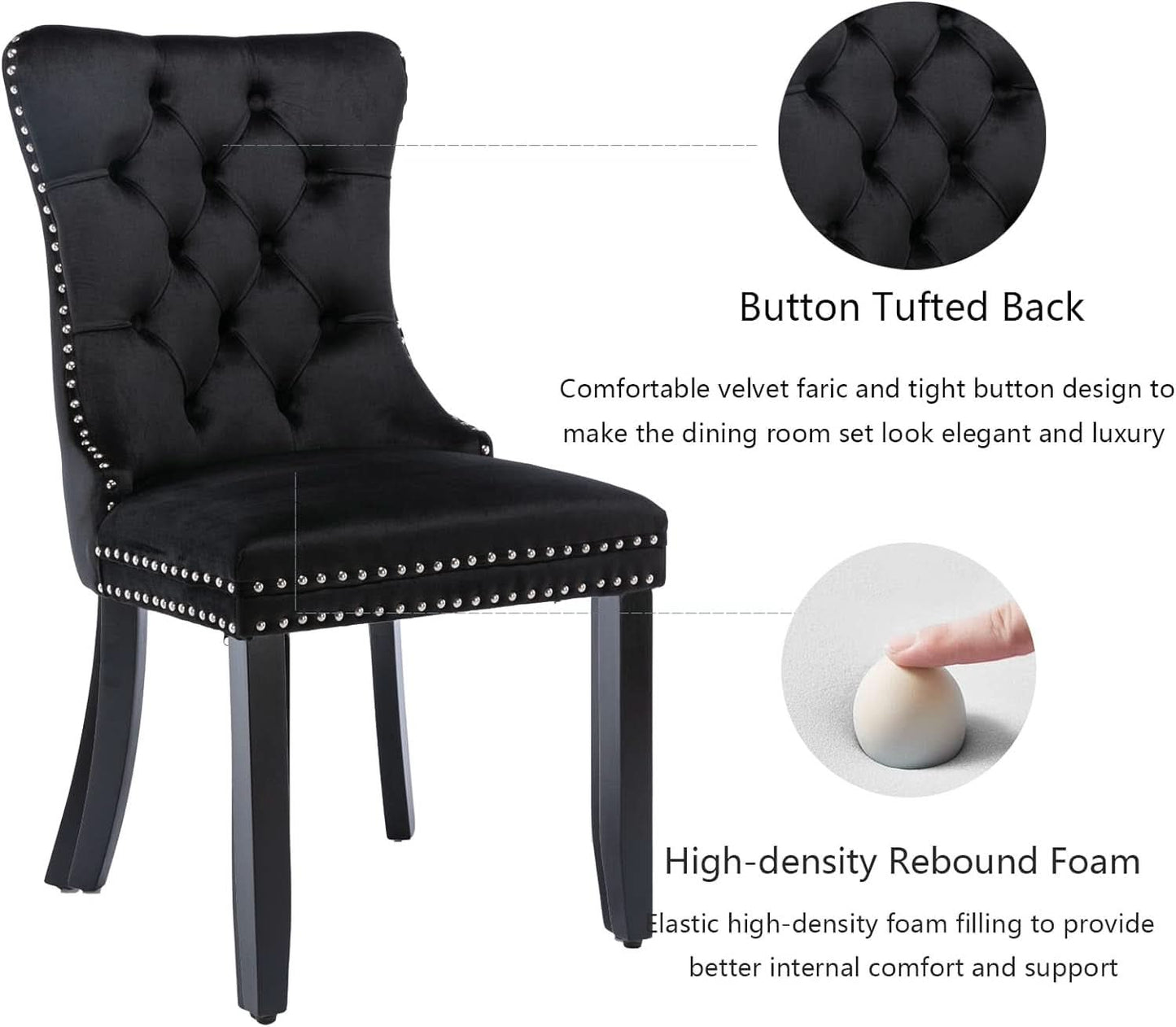 Black Velvet Dining Chairs Set of 4 with Solid Wood Legs