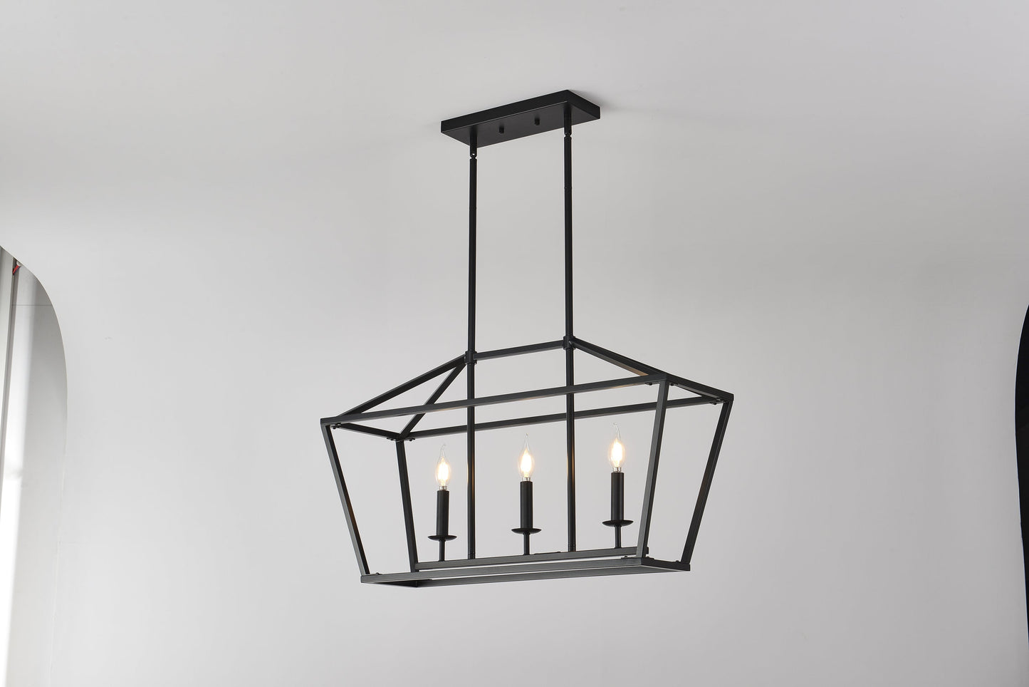 Chandelier Industrial Linear 3-Light Matte Black Metal Pendant Kitchen