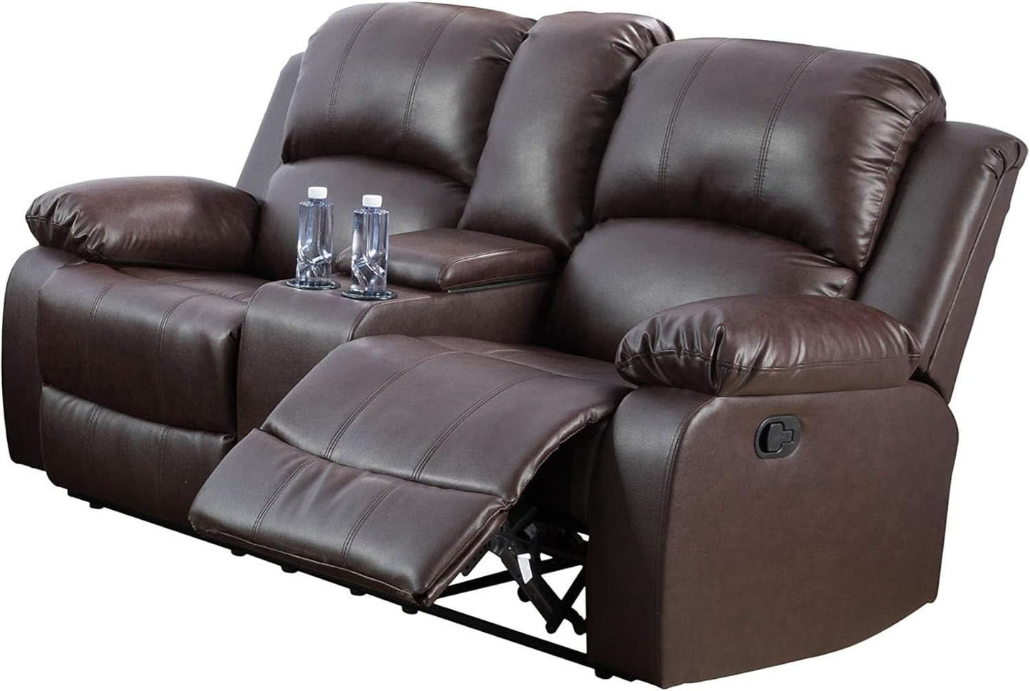 Brown Bonded Leather Manual Reclining Living Room Sofa Set