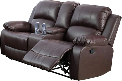 Brown Bonded Leather Manual Reclining Living Room Sofa Set