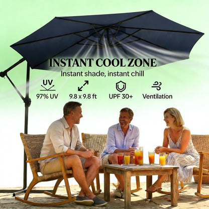 Patio Umbrella Cantilever Navy Blue 10ft Square 360 Degree Rotation