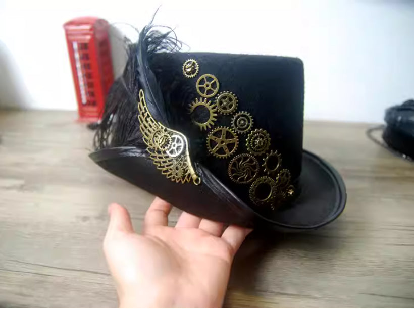 Retro Steampunk Ball Gatsby Hat With Winged Feathers