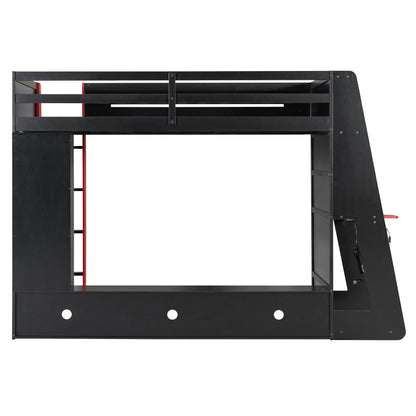 Twin Size Wood Loft Bed with Desk, Multi-storage Shelves and RGB Light, Red
