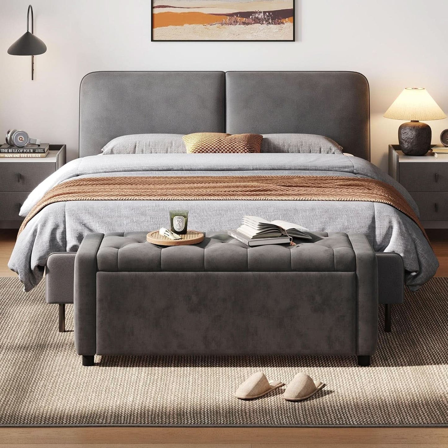 50 Inch Grey Luxurious Upholstered Storage Ottoman