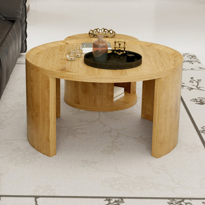 Round Nesting Coffee Table Set of 2, 31.5 and 18 in, Wood Top, Living Room