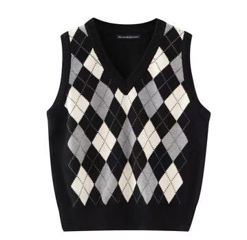 Retro Preppy Style Versatile Diamond-Check BM Knitted Vest