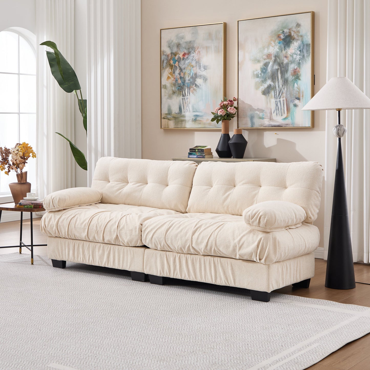 Sectional Sofa Cloud Modular Flannelette Beige 2 Seat 88 In 4 Pillows
