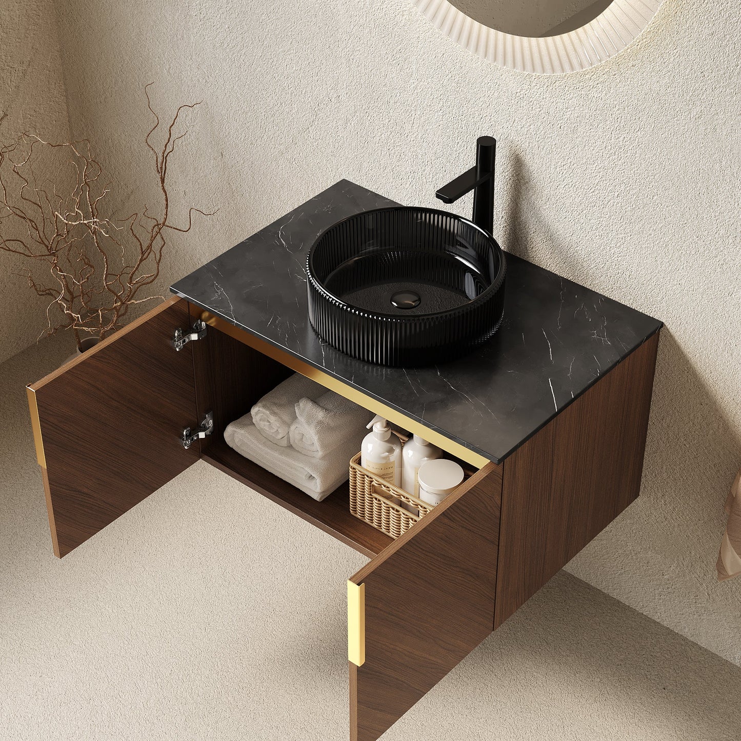 30' Bathroom Vanity&Sink, Modern Wall-Mounted Plywood Bathroom Storage Cabine...
