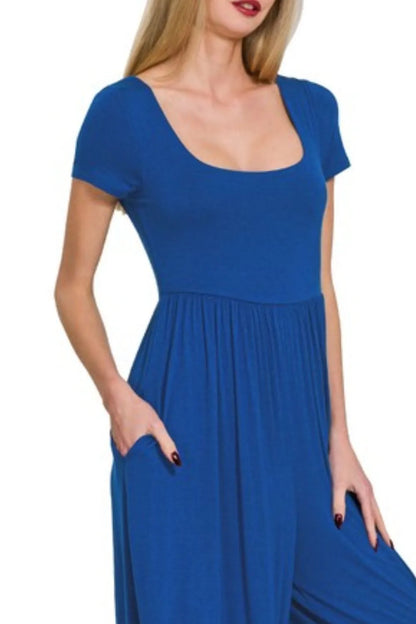 Zenana Double Layered Short Sleeve Jumpsuits