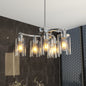6/9-Light Modern Farmhouse Chandelier | Black, Chrome or Gold with Clear Glass Shades — Adjustable Height, Dimmable, Dining Room & Kitchen Island