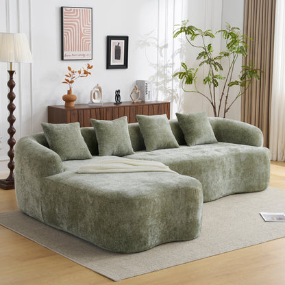 Sectional Sofa L-Shape Chenille Green 4 Seat 104
